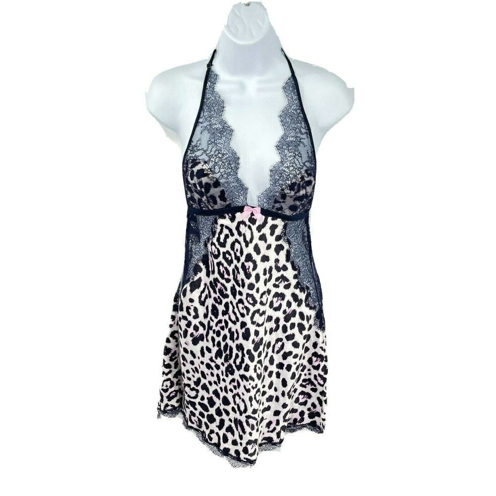 Victoria's Secret Animal Print Lace Satin Halter Lingerie Sleep Size Medium New